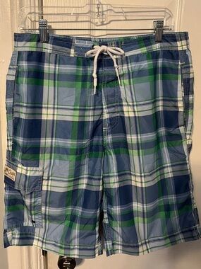 Chaps Blue & Green Plaid Swim Board Shorts